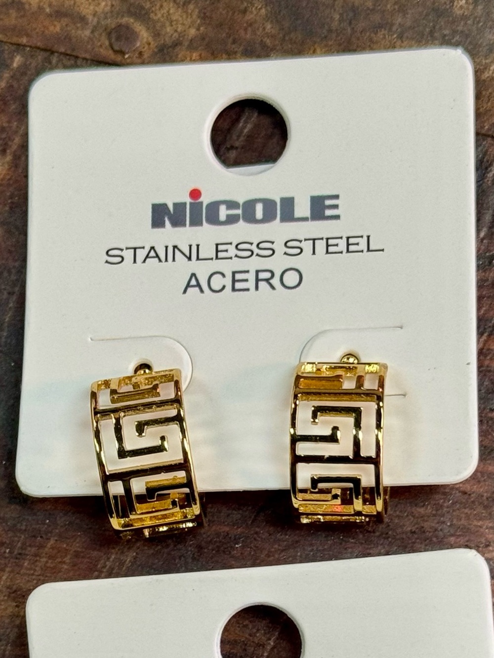 Nicole Two-Tone Greek Key Hoop Earrings